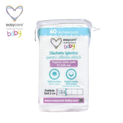 Dischete igienice patrate, pretaiate pentru bebelusi si copii 10x9,5cm 60buc EASYCARE BABY