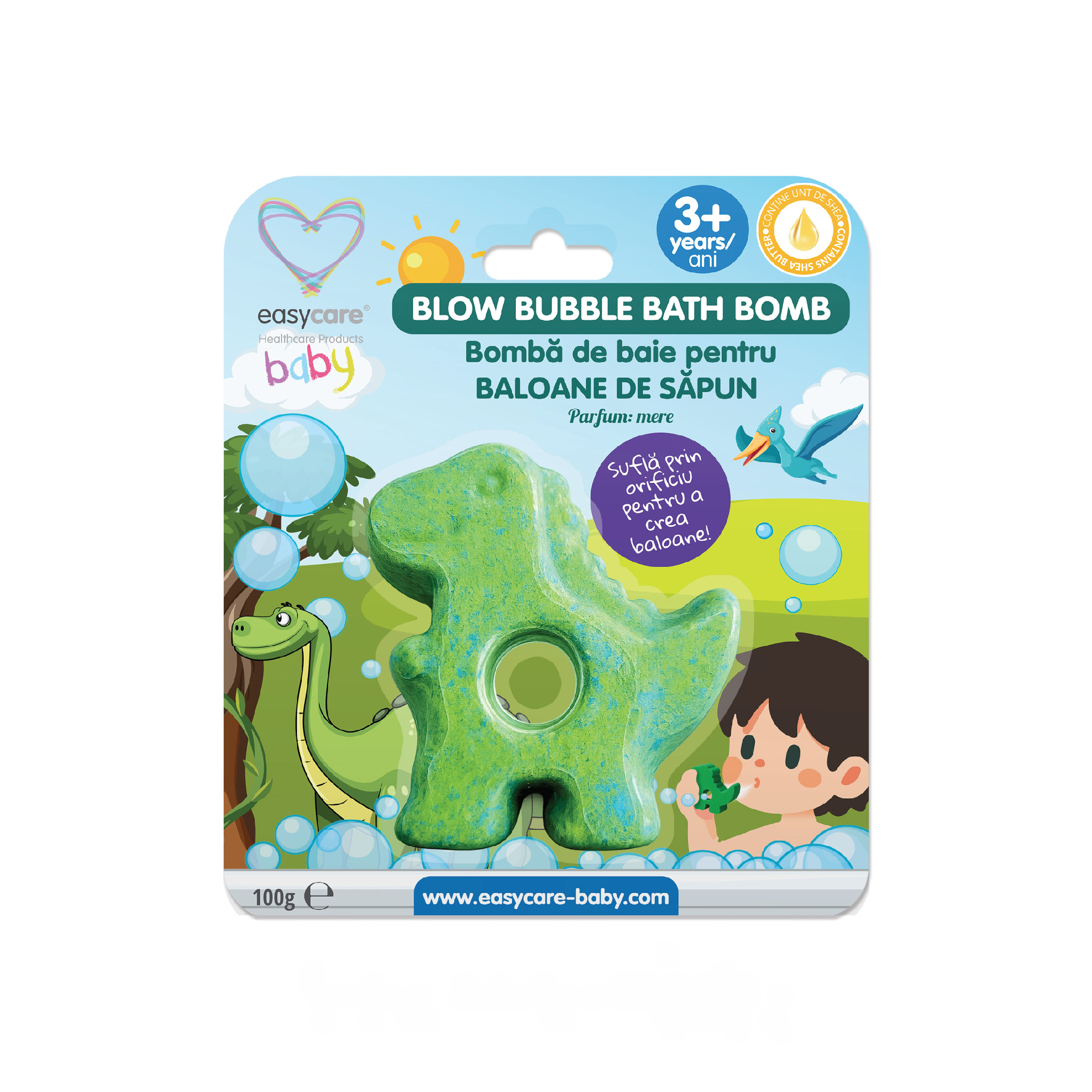 EASYCARE BABY - Bomba de baie cu baloane de sapun DINOZAUR, cu parfum de mere 100g